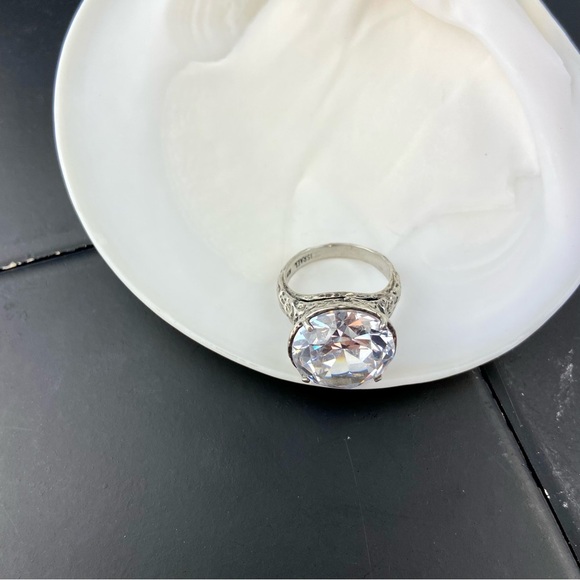 Huge Vintage Crystal Sterling Silver Israel Chunky Dinner Ring Size 8 - Picture 5 of 6